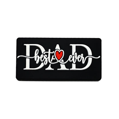 Silicone Focal Beads Love Dad Or Mom Rectangular Black White 20pcs 6