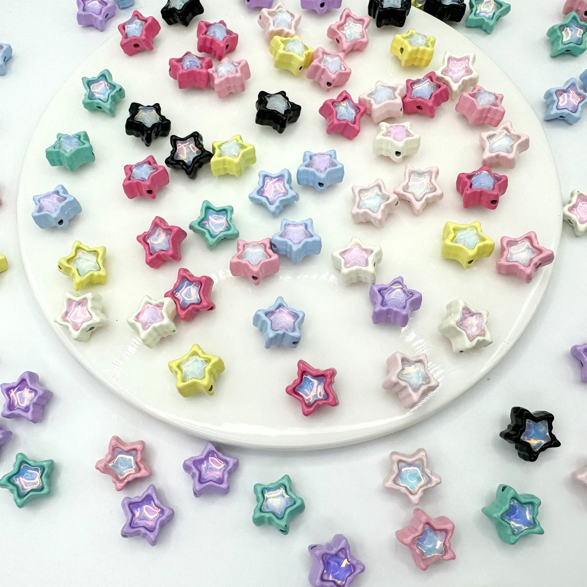 Star Metal Beads 13mm Baking Painted Zircon Embedded 10pcs 2