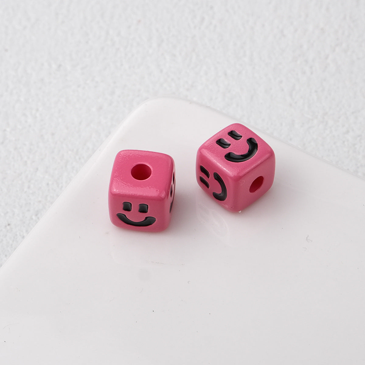 Colorful Smiley Square Acrylic Beads 9mm Enamel Glossy 20pcs 11