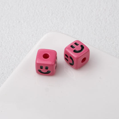 Colorful Smiley Square Acrylic Beads 9mm Enamel Glossy 20pcs 11