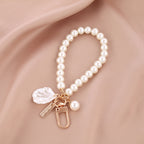 Pearl Beaded Love Bracelet Keychain Metal Gold Tone Elegant 6