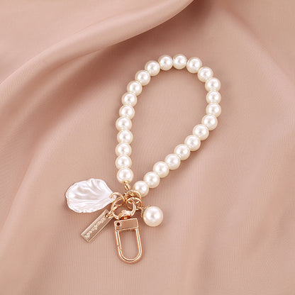 Pearl Beaded Love Bracelet Keychain Metal Gold Tone Elegant 6