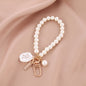 Pearl Beaded Love Bracelet Keychain Metal Gold Tone Elegant 6