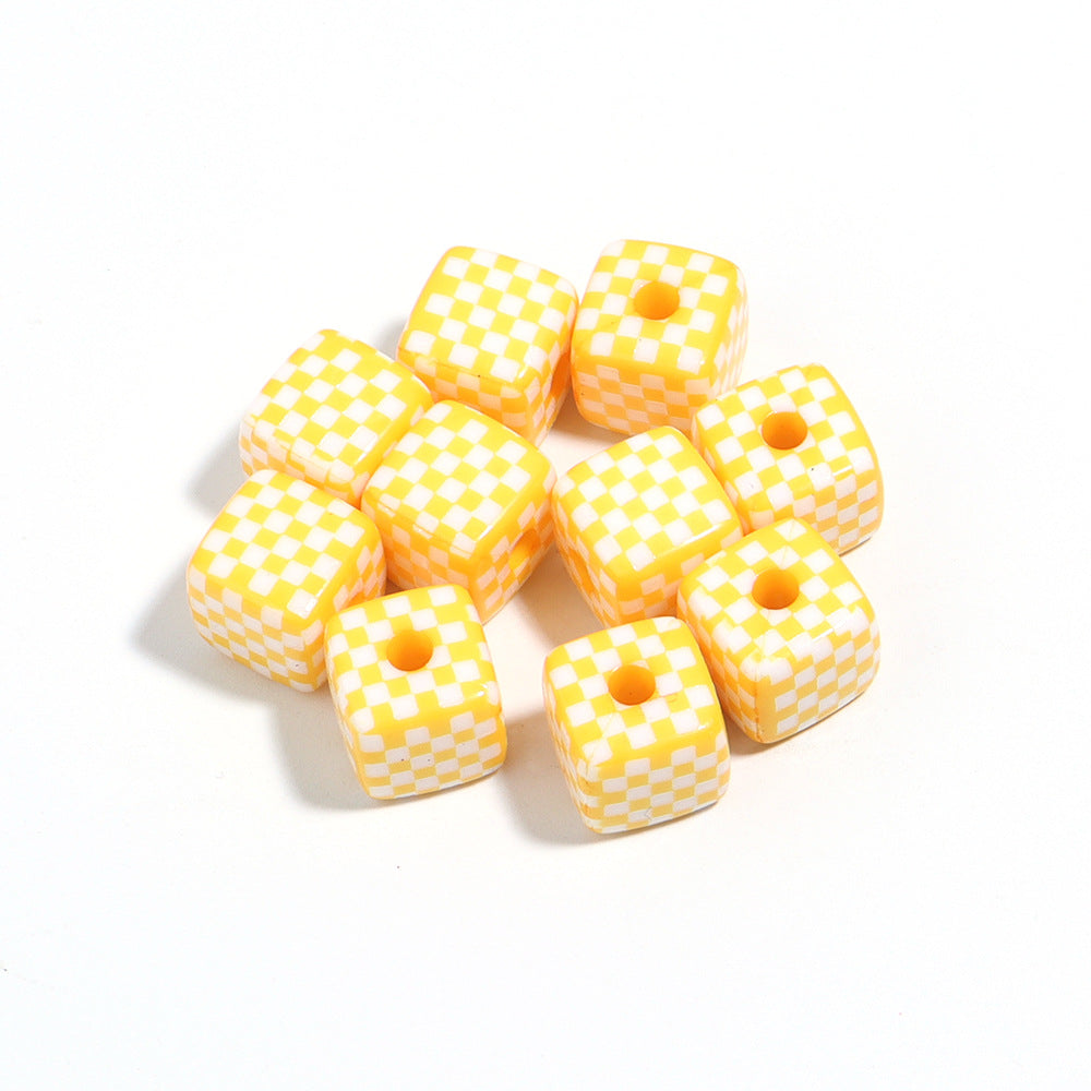 Colored Checkerboard Rounded Acrylic Square Beads 13mm 10pcs 14