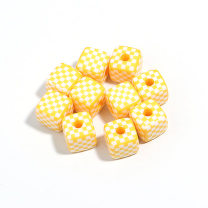 Colored Checkerboard Rounded Acrylic Square Beads 13mm 10pcs 14