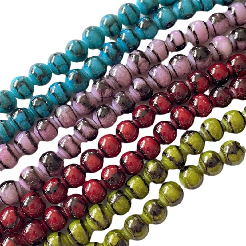 Crackle Round Glass Beads 10mm Japanese Tiger Stone Pattern 40pcs 4