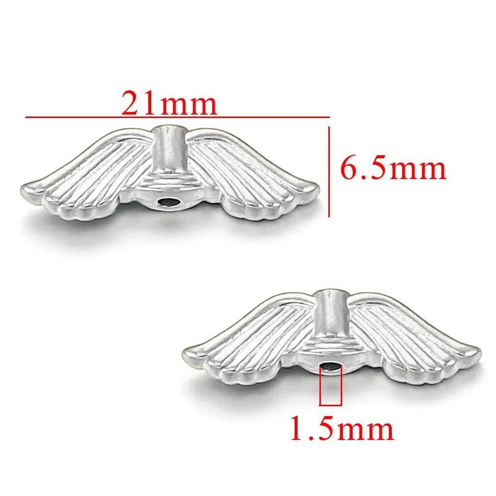 Stainless Steel Wings Metal Beads 18mm Color Retaining 5pcs 6