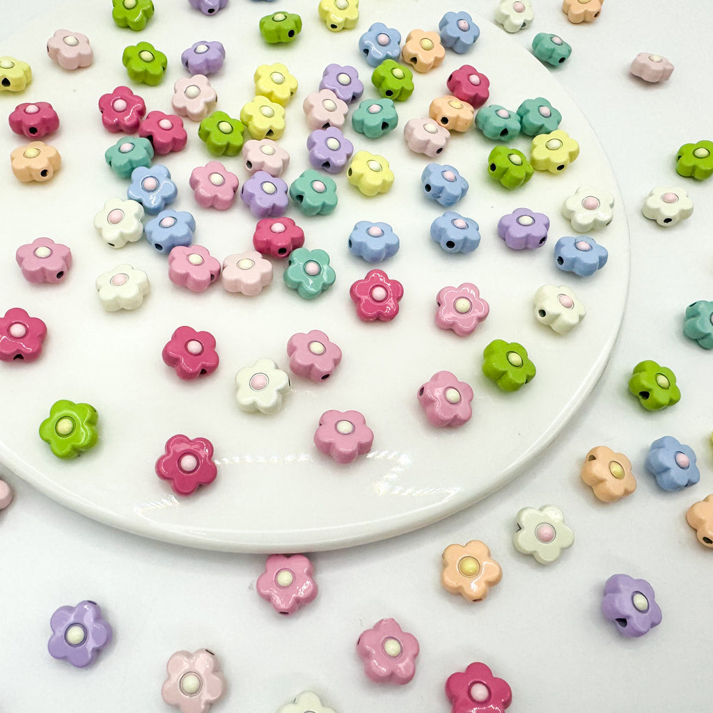 Flower Metal Beads 10mm Baking Painted Cream Two-Color Alloy 20pcs 3