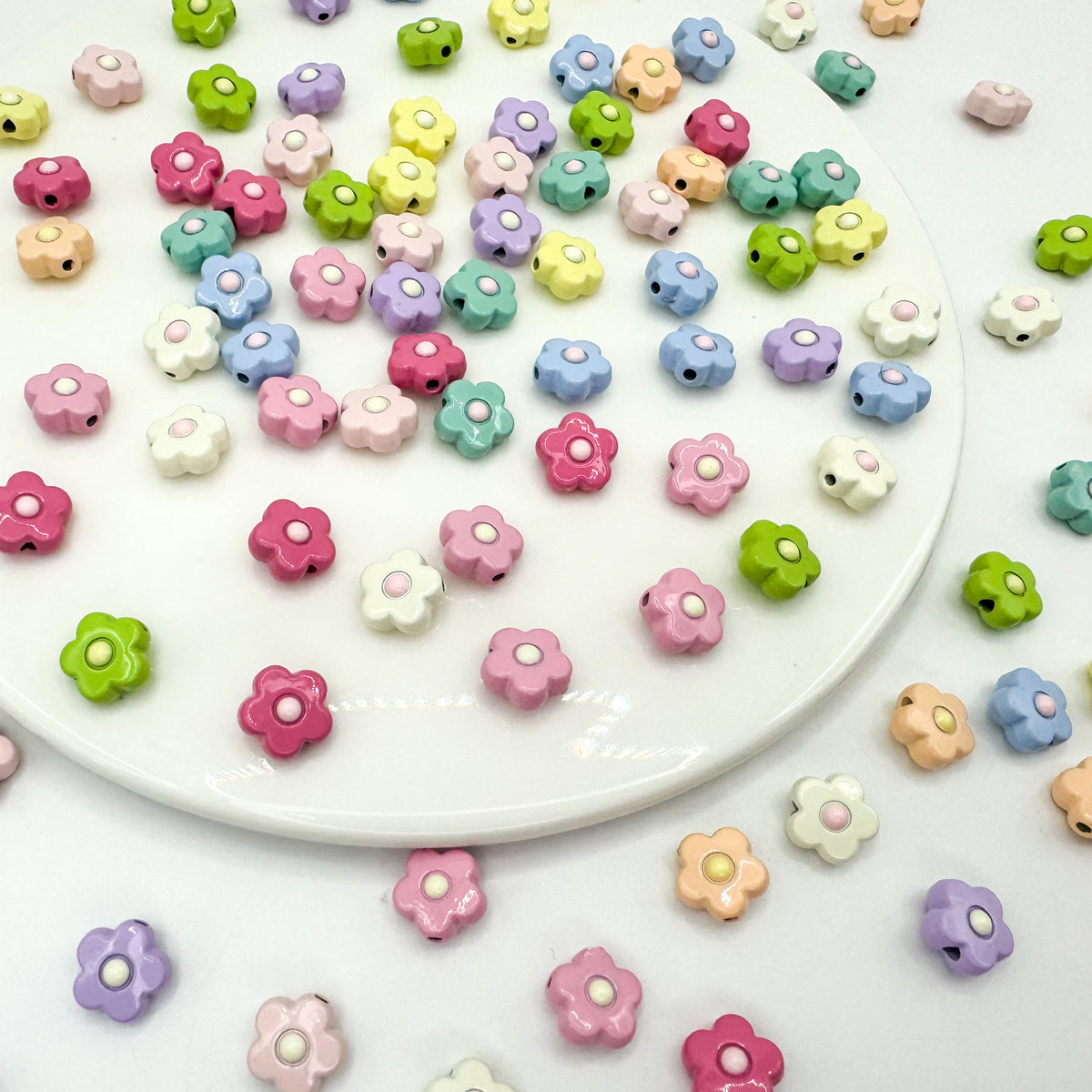 Flower Metal Beads 10mm Baking Painted Cream Two-Color Alloy 20pcs 3