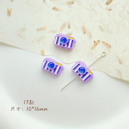 Cat Strawberry Moon Metal Beads Purple Tone Baking Painted 10pcs 19