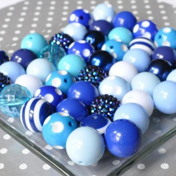 Bubblegum Beads 20mm Blue White Teal Polka Dot Chunky Mix 50pcs 2