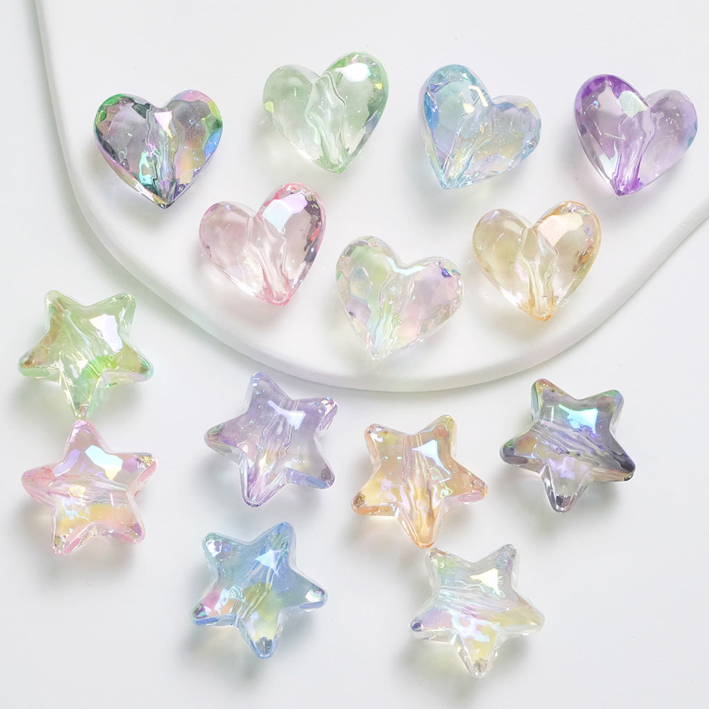 Transparent UV Plating Faceted Pentagram Love Acrylic Beads 19-20mm 50pcs