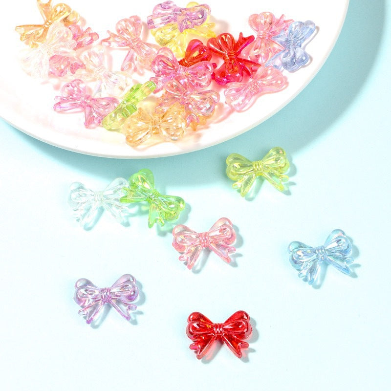 Colored Clear Bow Ribbon Acrylic Beads 18mm Translucent 100pcs