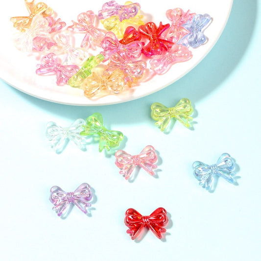 Colored Clear Bow Ribbon Acrylic Beads 18mm Translucent 100pcs