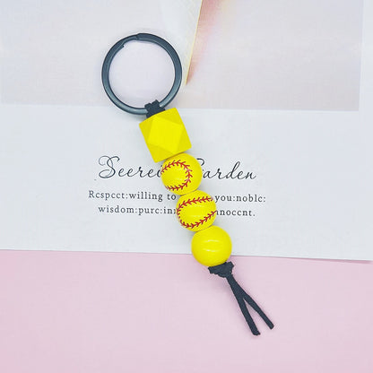 Wooden Sports Ball Beaded Keychain Colorful Handmade Design 9