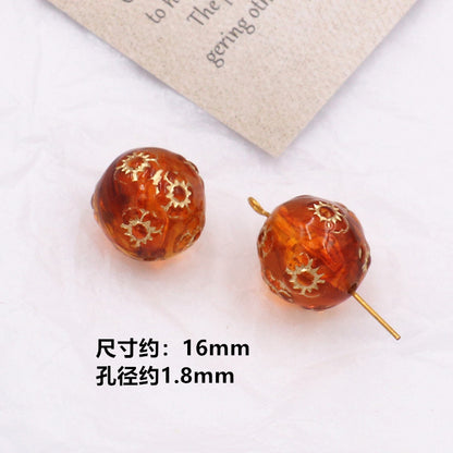 Vintage Amber Transparent Gilded Plum Blossom Acrylic Beads 10pcs 21