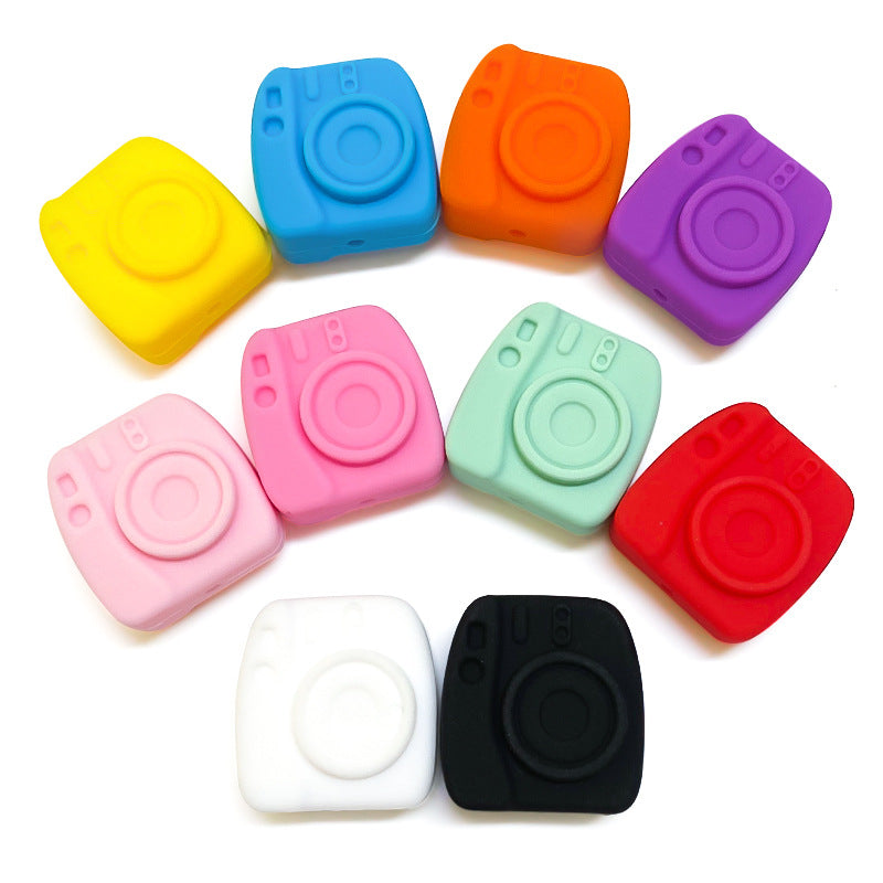 Silicone Focal Beads Camera Solid Color Embossed 20pcs 4