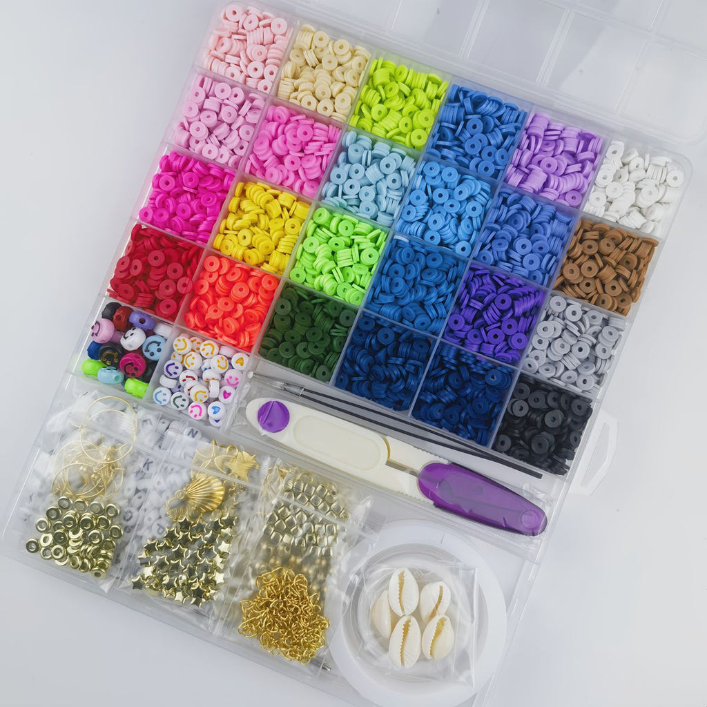 Heishi Clay Beads 6mm Polymer Colorful Mixed With Alphabets and Charms 1box 4800pcs 4