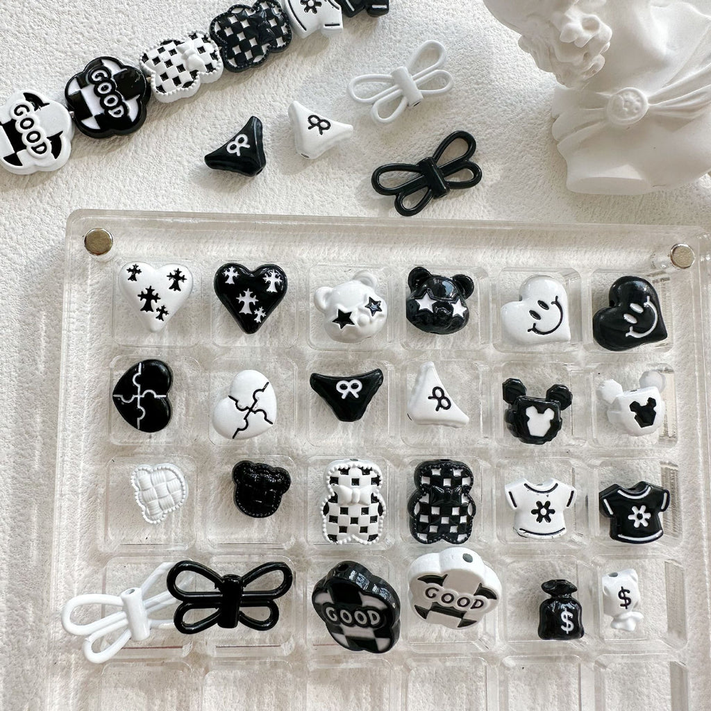 Baking Painted Black and White Metal Beads Quirky Shapes 10pcs