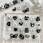 Baking Painted Black and White Metal Beads Quirky Shapes 10pcs