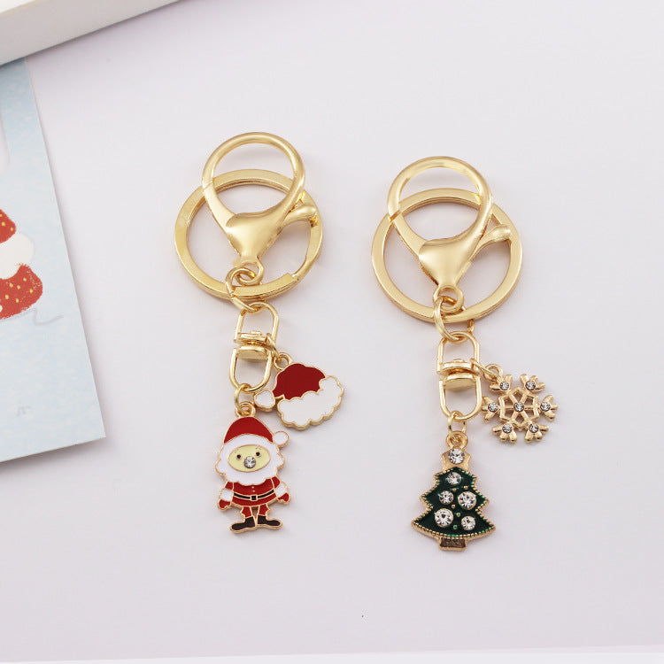 Alloy Christmas Santa Claus Snowflake Keychain Polished Gold Tone 3