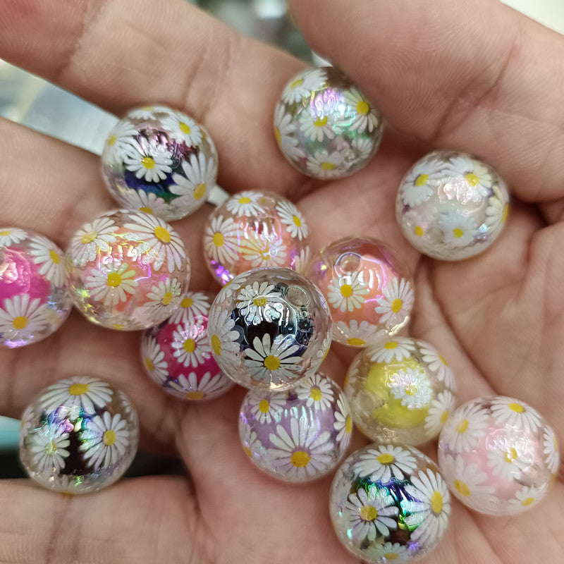 Transparent Daisy Acrylic Beads 16mm UV Plating Glossy 100pcs 4