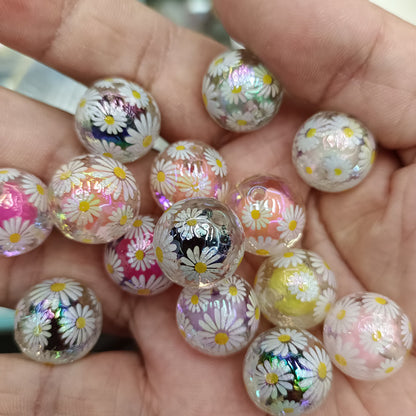 Transparent Daisy Acrylic Beads 16mm UV Plating Glossy 100pcs 4