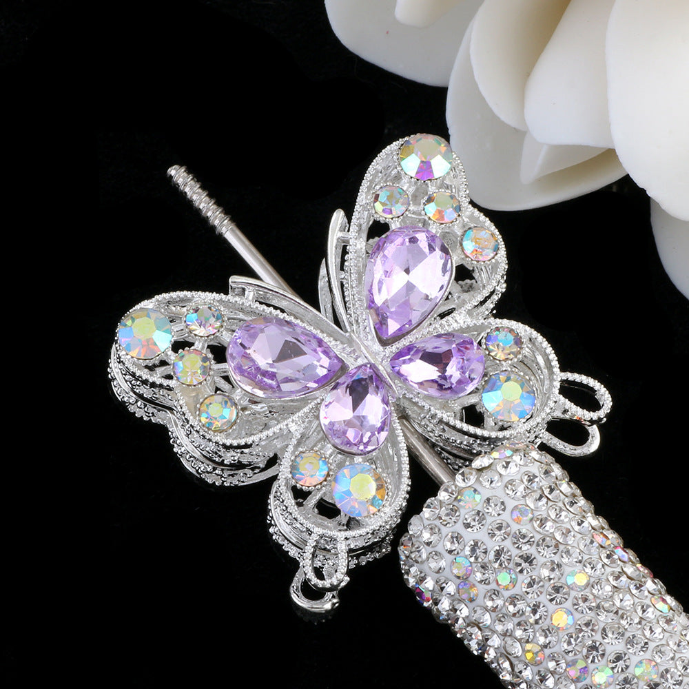 Double Sided Butterfly Rhinestone Beads 34mm Iridescent Alloy 2pcs 16