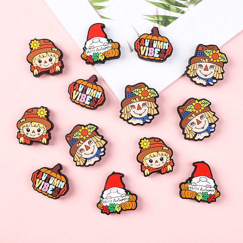 Silicone Focal Beads Scarecrow Autumn Pumpkin With Text Autumn Vibes 20pcs 3