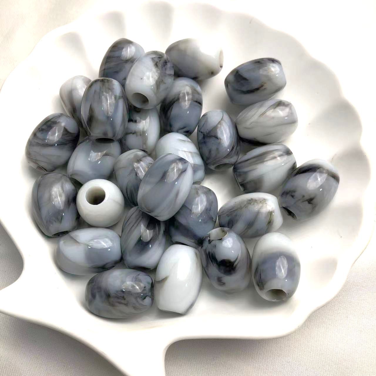 Vintage Elliptical Acrylic Beads 17mm Enamel Large Hole 200pcs 10