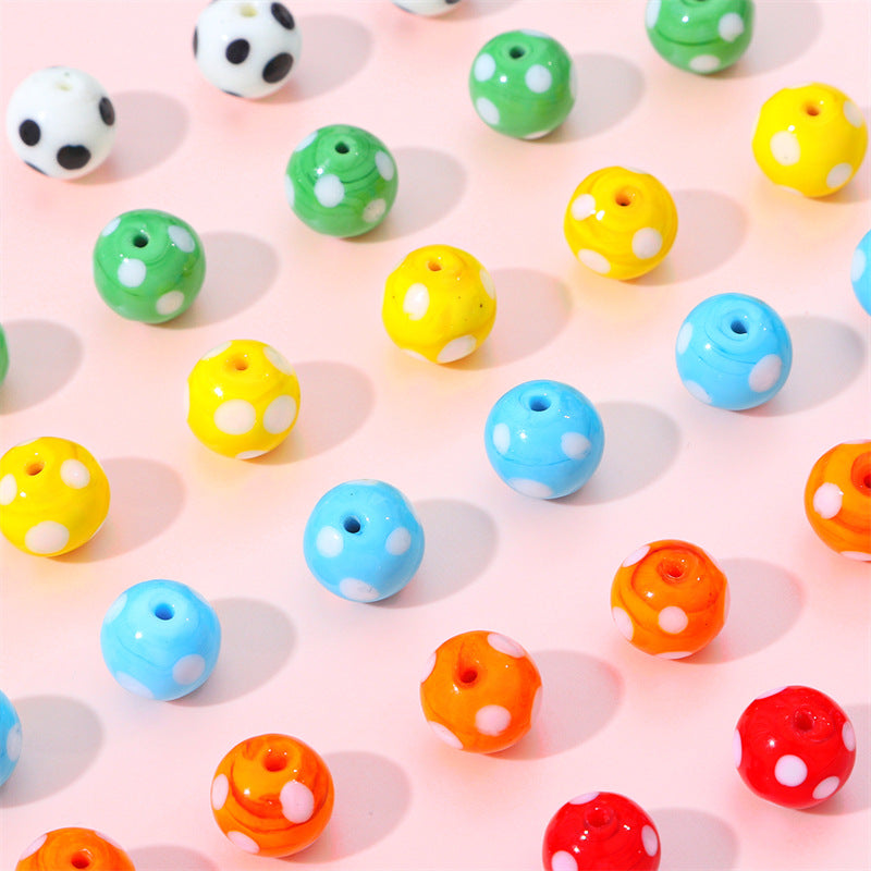 Painted Dots Glass Beads 12mm Colorful Glossy 2pcs 3