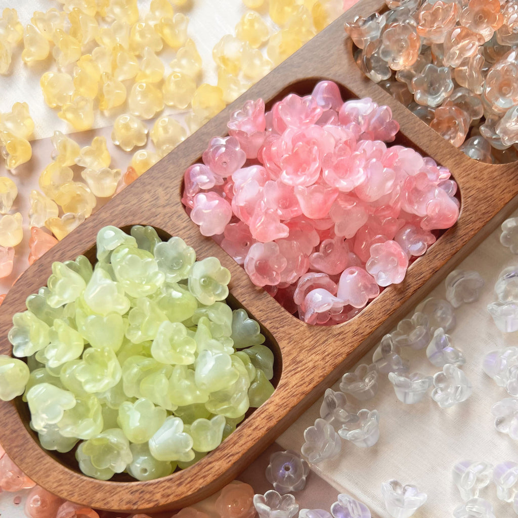 Vintage Lily-Shaped Glass Beads 8x12mm Pastel Translucent 30pcs 2