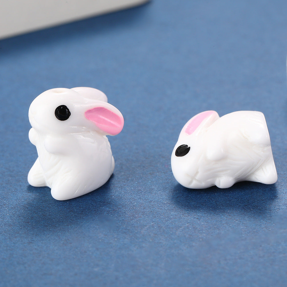 3D Rabbit Resin Beads 21mm Glossy Detailed Charm 2pcs 6