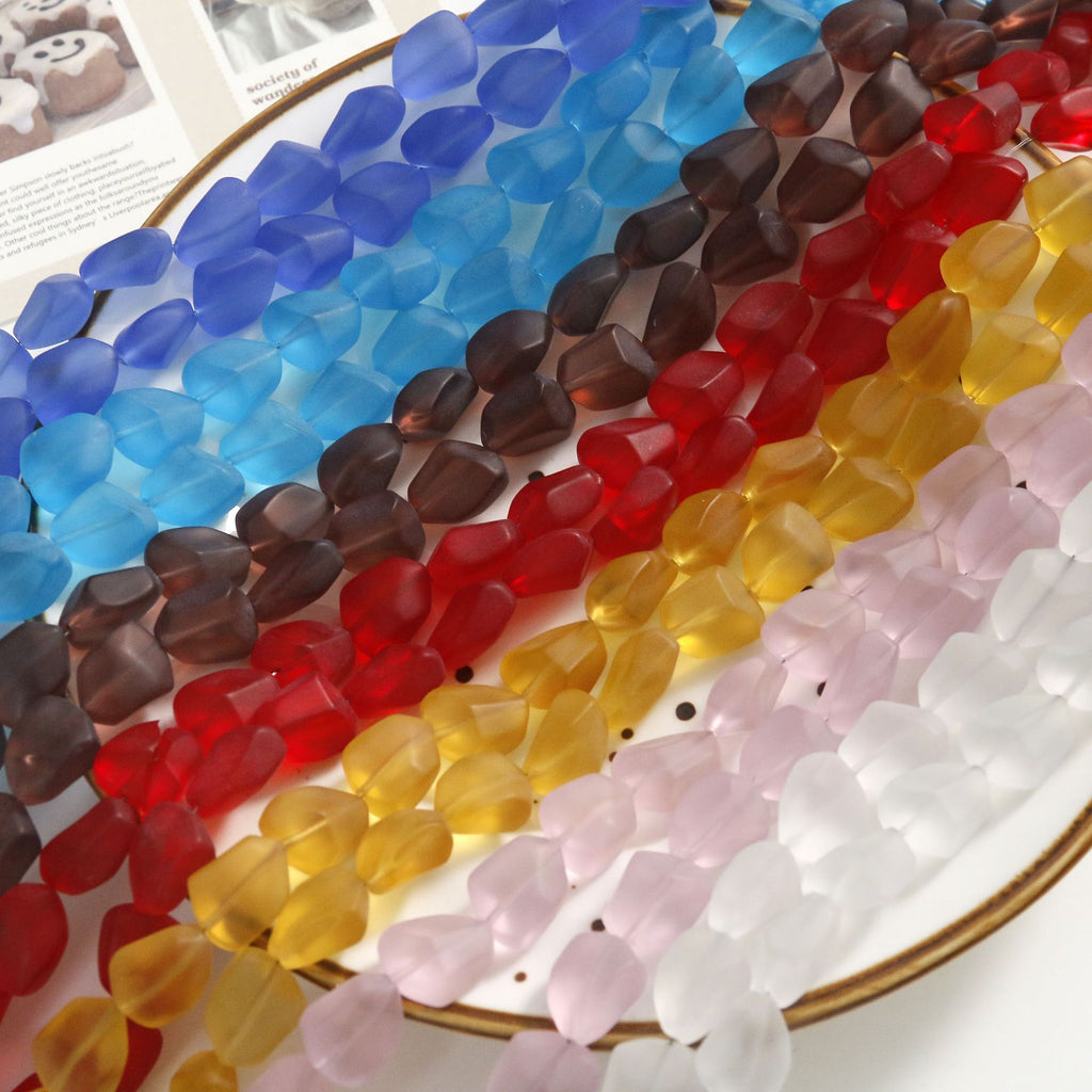 Frosted Glass Beads Organic Shape Translucent Colors 12x15mm 10pcs 3