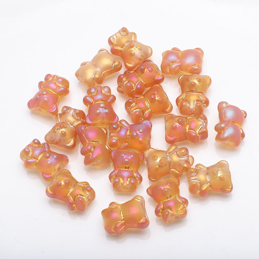 Electroplated Bear Glass Beads 12mm 14mm Mixed Metallic Colors 20pcs 28