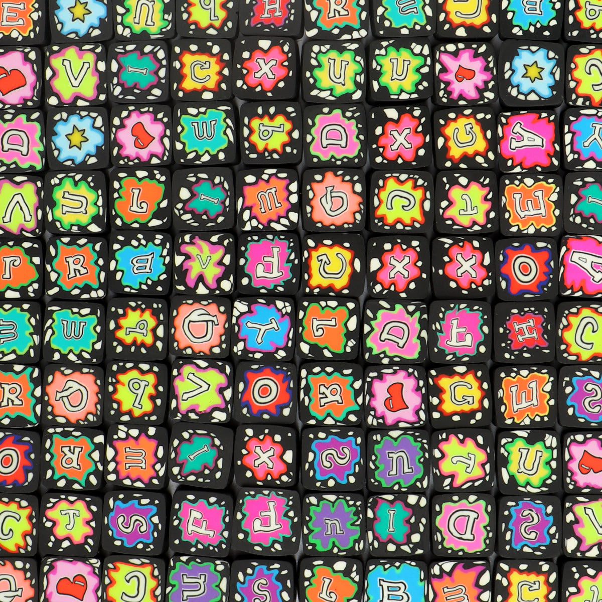 Square Clay Beads 10mm Punk Style Neon Paint Splatter 100pcs