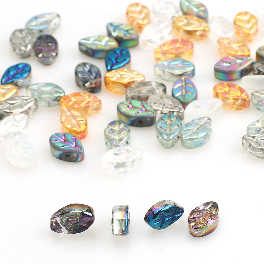 Czech Glass Leaves Glass Beads 7x11mm Electroplated 50pcs 3
