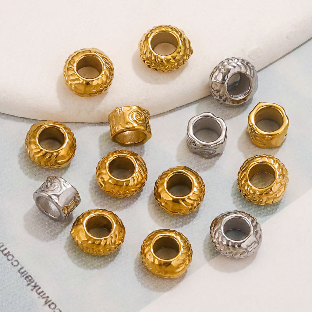 Stainless Steel Large Hole Metal Beads 6mm 7.5mm Wheat Ears Cloud Pattern 10pcs
