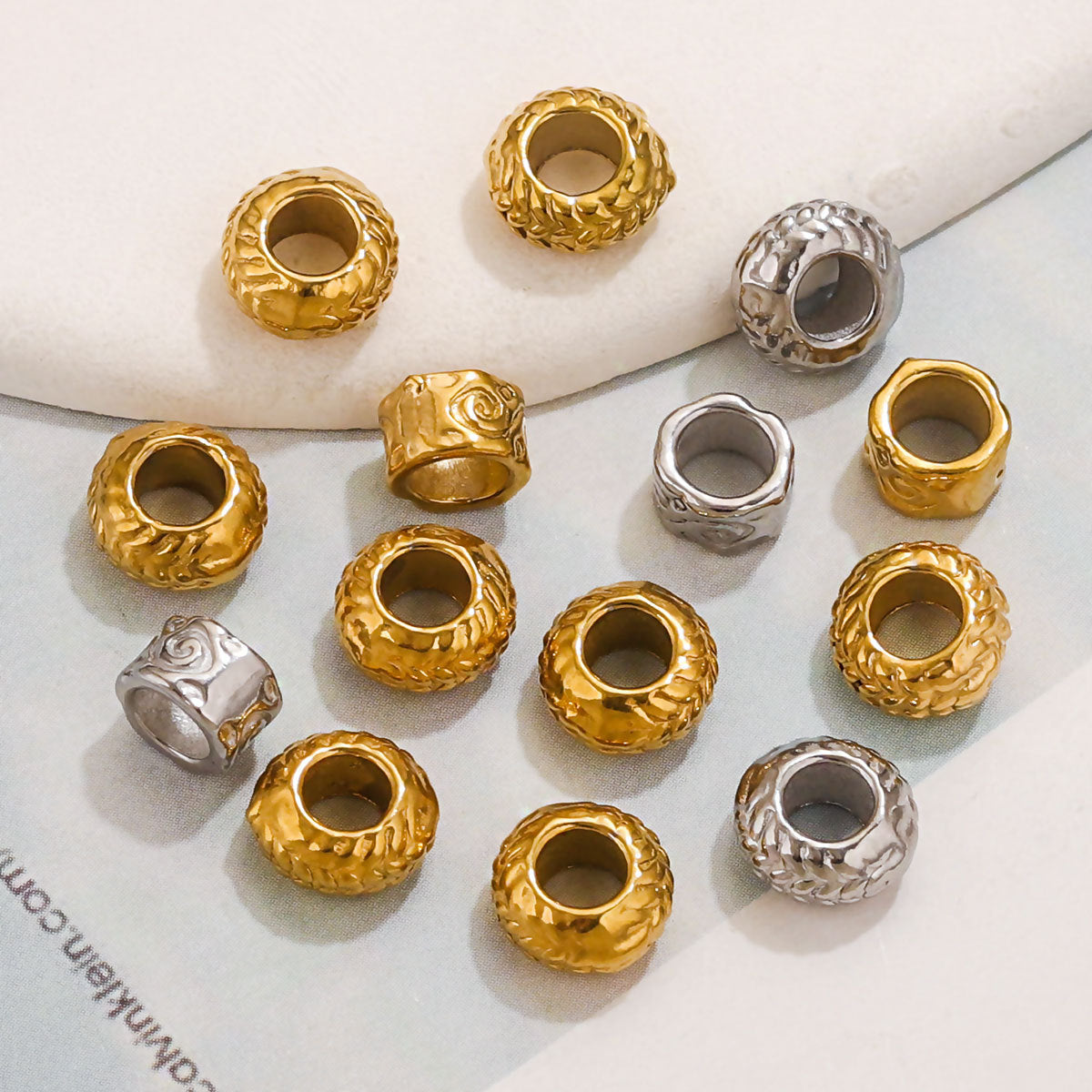 Stainless Steel Large Hole Metal Beads 6mm 7.5mm Wheat Ears Cloud Pattern 10pcs