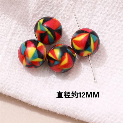 Japanese Vintage Showa Printed Resin Beads 10/12mm Glossy Floral 15pcs 24
