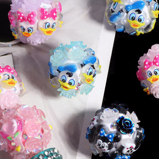 Embellished Bubblegum Beads 20mm Donald Duck Minnie Floral Design 5pcs 2
