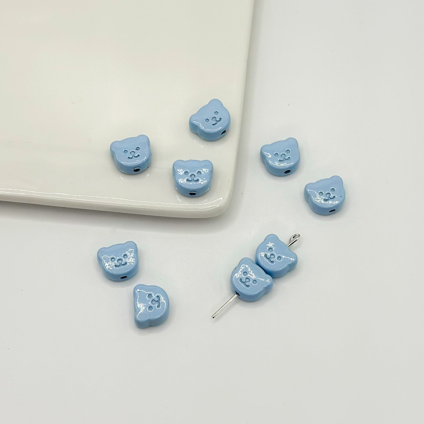 Teddy Bear Metal Beads 10mm Glossy Painted Alloy 10pcs 15