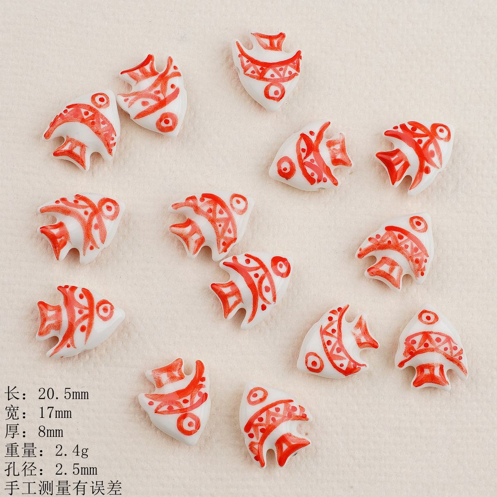 Hand Painted Fish Ceramic Beads Tropical Colorful 5pcs 4