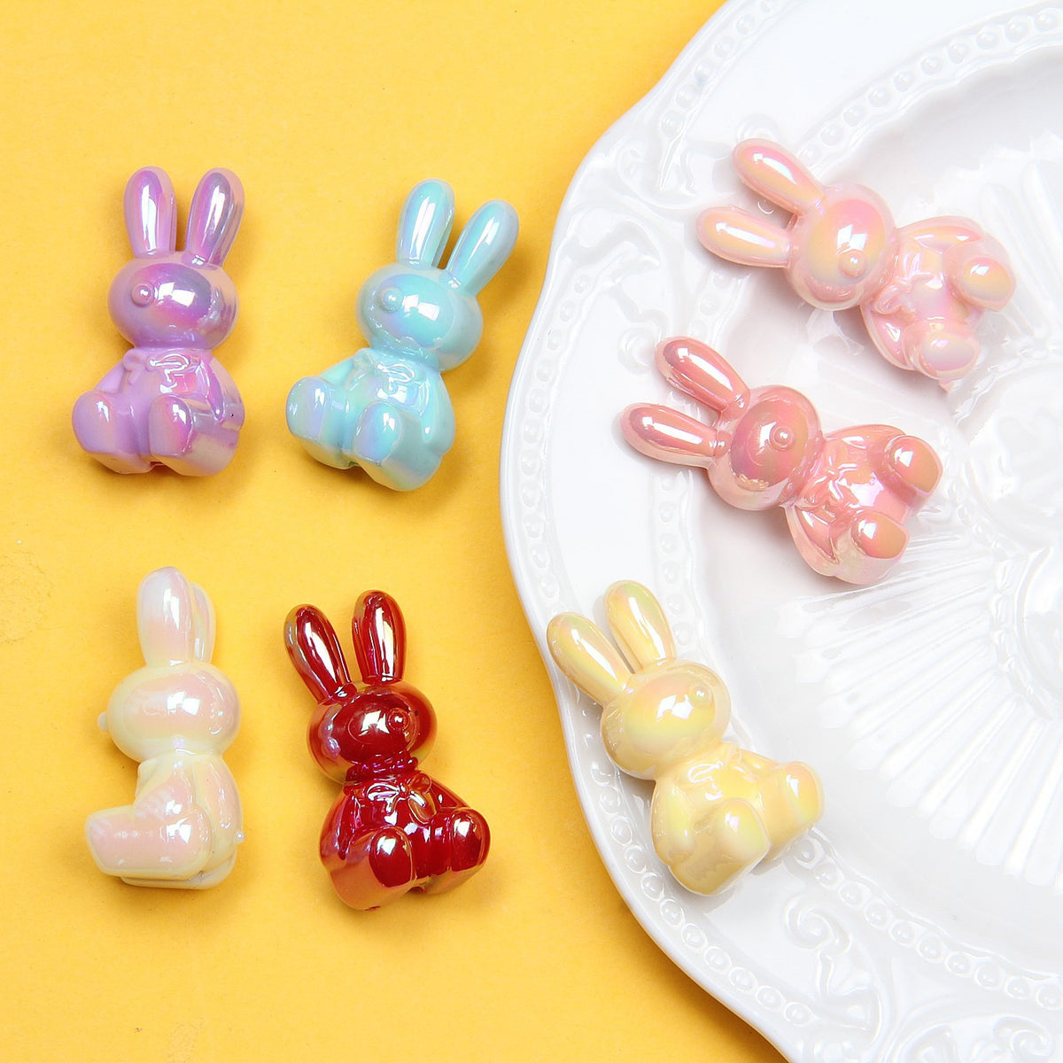 Glow Bunny Acrylic Beads 35mm UV Plating Pastel Colors 10pcs