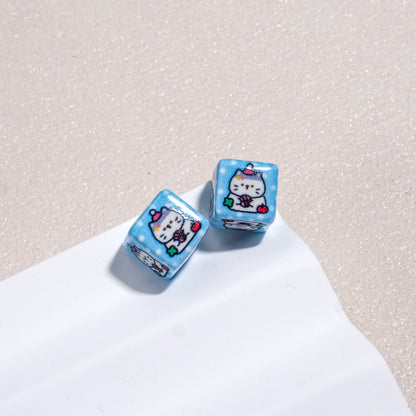 Tiny Cartoon Pattern Printed Acrylic Square Beads 10mm Glossy 30pcs 15