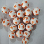 Printed Bubblegum Beads 20mm Orange Maple Leaves Glossy 10pcs