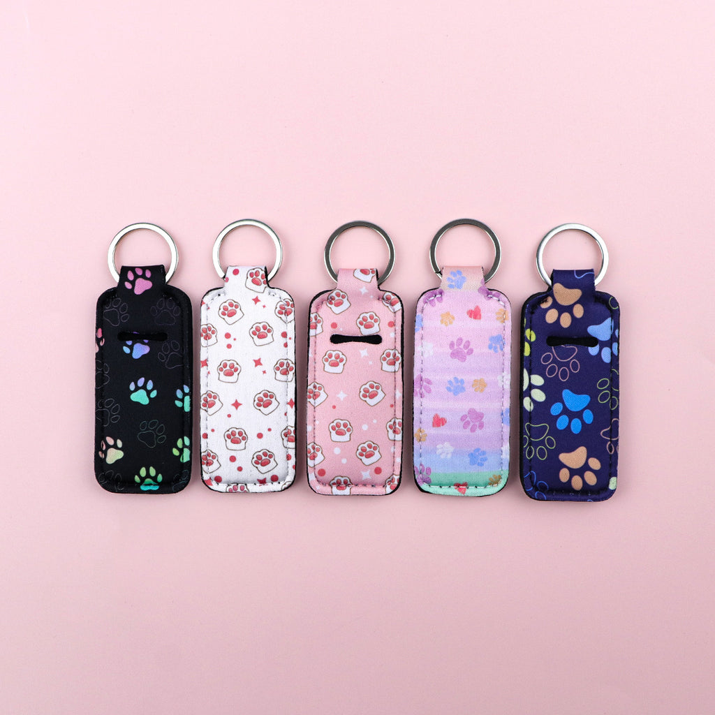 Paw Print Chapstick Holder Neoprene Functional Keychain 3pcs 4
