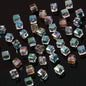 Electroplated Square Glass Beads 6mm Colorful Reflective 96pcs 7
