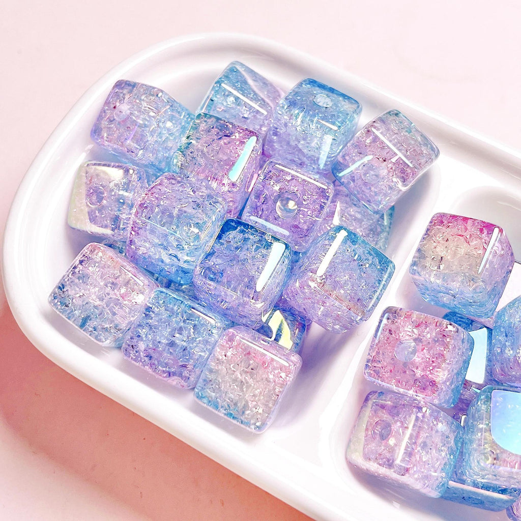 Plating Dual Color Gradient Crackle Square Acrylic Beads 16mm 10pcs 4