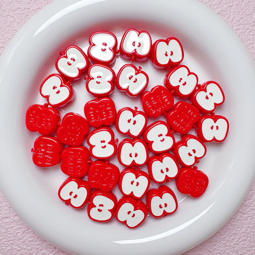 Painted Half Apple Acrylic Beads 16mm Glossy Enamel 10pcs 3